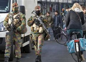 Soldiers on the streets of Brussels following the suicide bombings