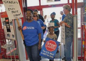 Sending a message against privatization at a Staples store